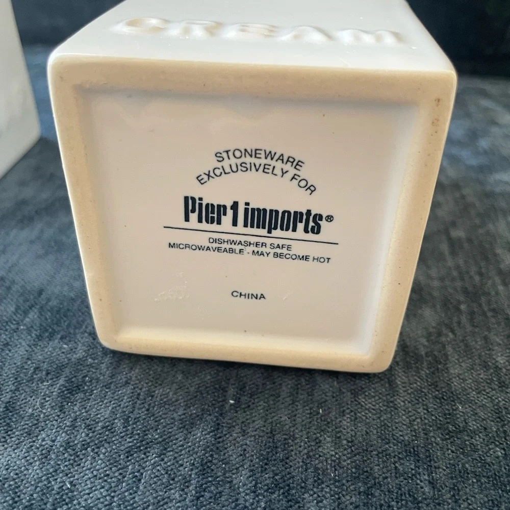Pier 1 ceramic sugar and creamer milk carton set white